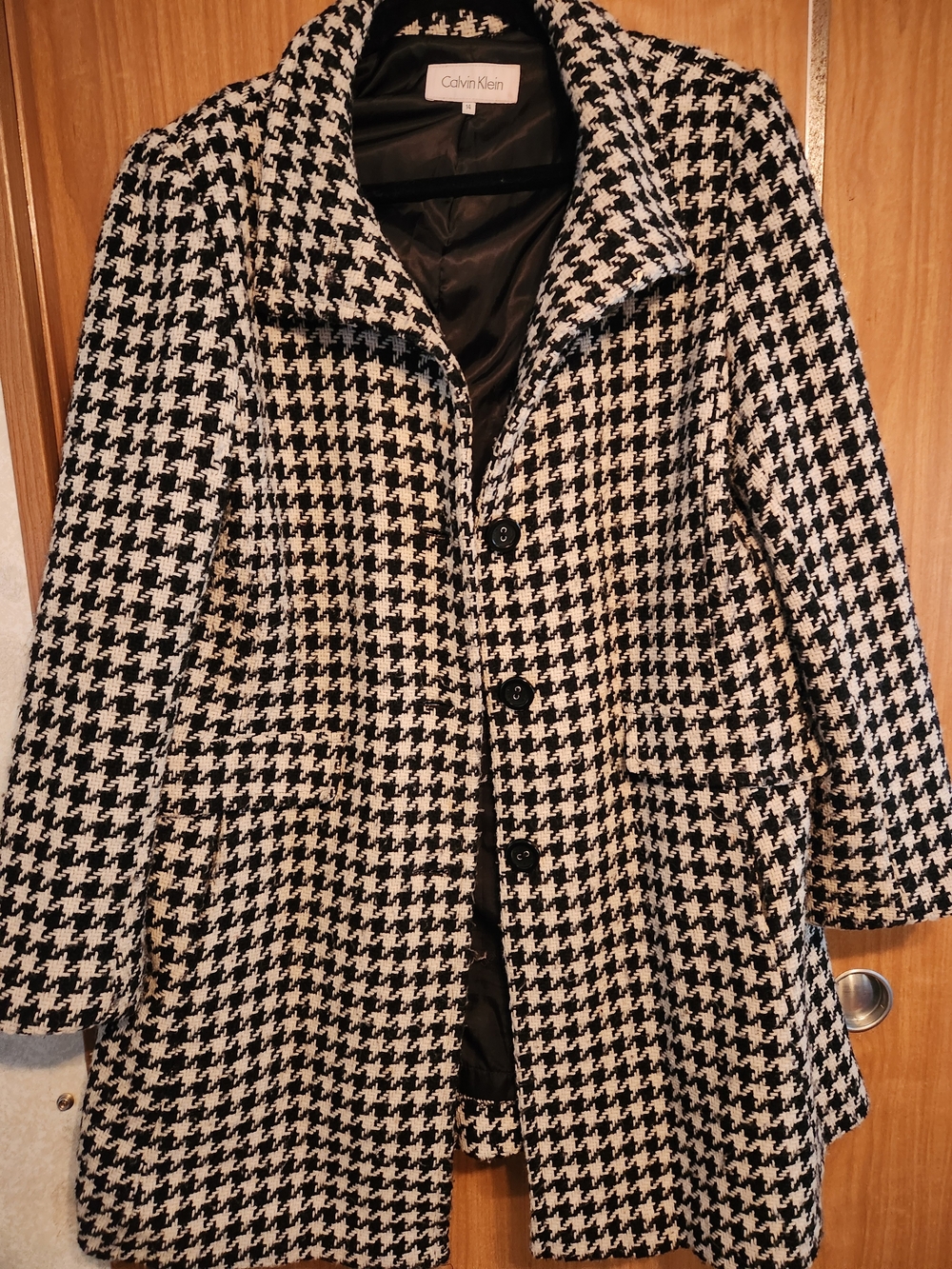 Calvin Klein Black and White Houndstooth Coat